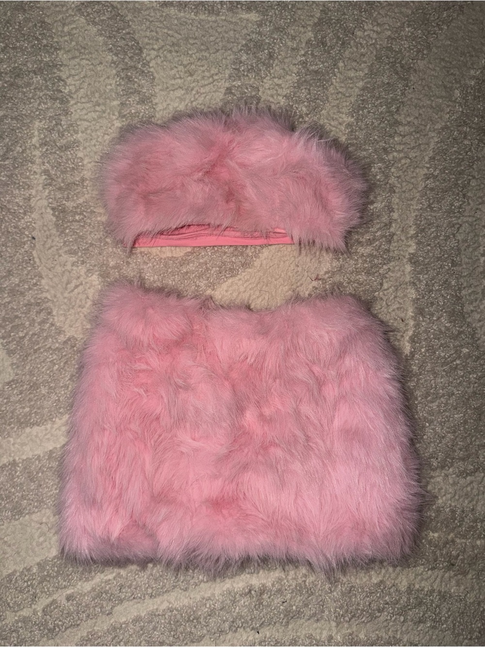 Pink Faux Fur Tube Top & Mini Skirt Set | XXS | Matching Co-Ord